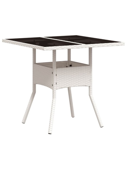 Zahradní stůl se skleněnou deskou bílý 80x80x75 cm polyratan