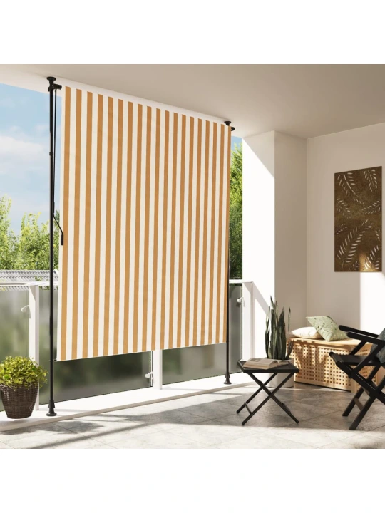 Venkovní roleta oranžová a bílá 150 x 270 cm textil a ocel