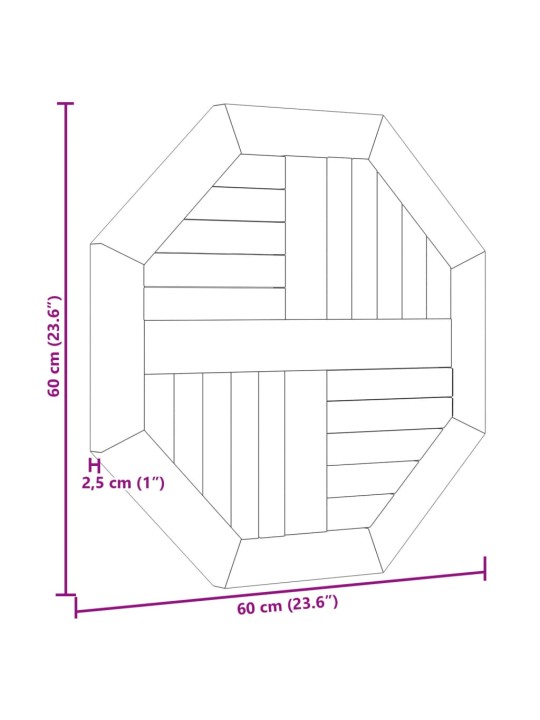 Stolní deska 60 x 60 x 2,5 cm osmihranná masivní teakové dřevo