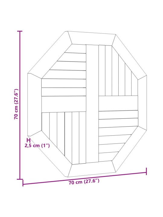 Stolní deska 70 x 70 x 2,5 cm osmihranná masivní teakové dřevo