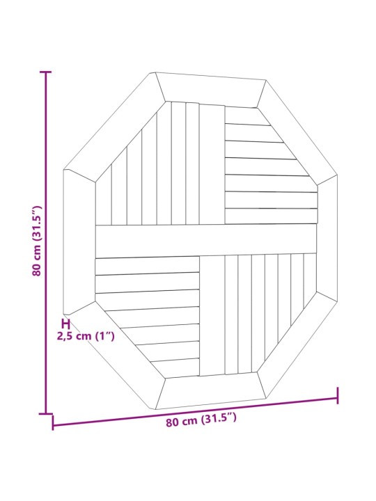 Stolní deska 80 x 80 x 2,5 cm osmihranná masivní teakové dřevo