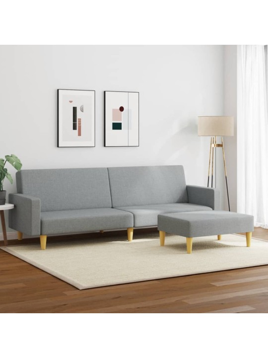 2místná rozkládací pohovka s podnožkou světle šedá textil