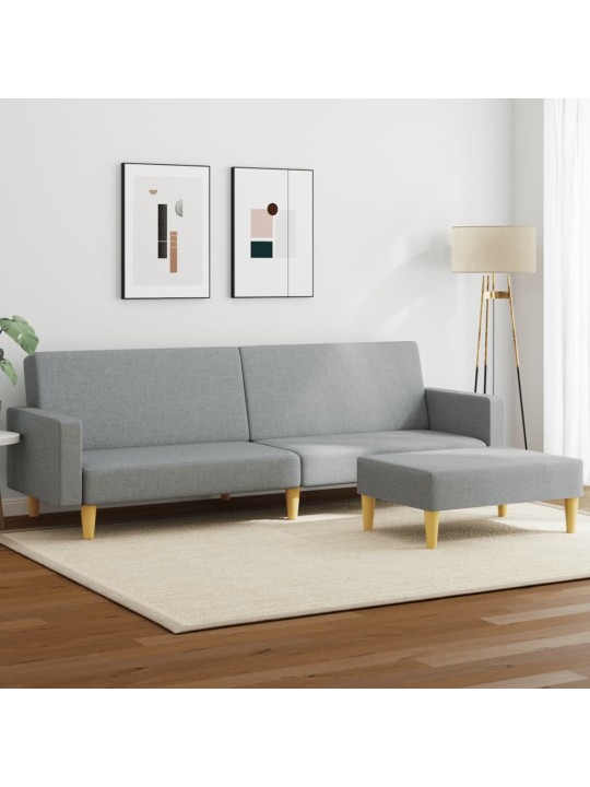 2místná rozkládací pohovka s podnožkou světle šedá textil
