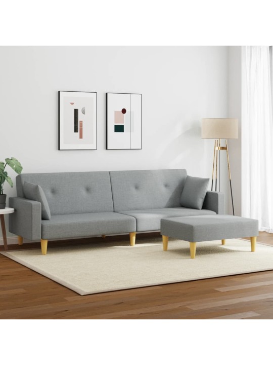2místná rozkládací pohovka s podnožkou světle šedá textil