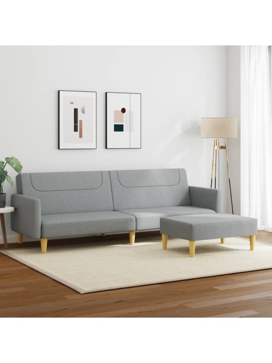 2místná rozkládací pohovka s podnožkou světle šedá textil