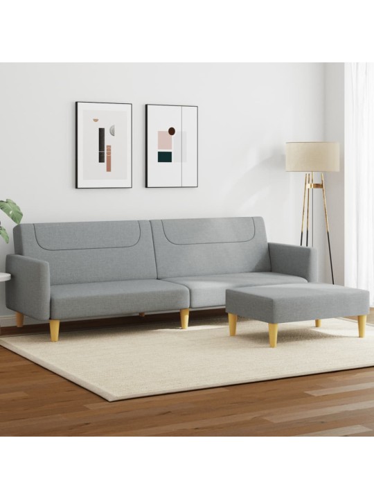 2místná rozkládací pohovka s podnožkou světle šedá textil
