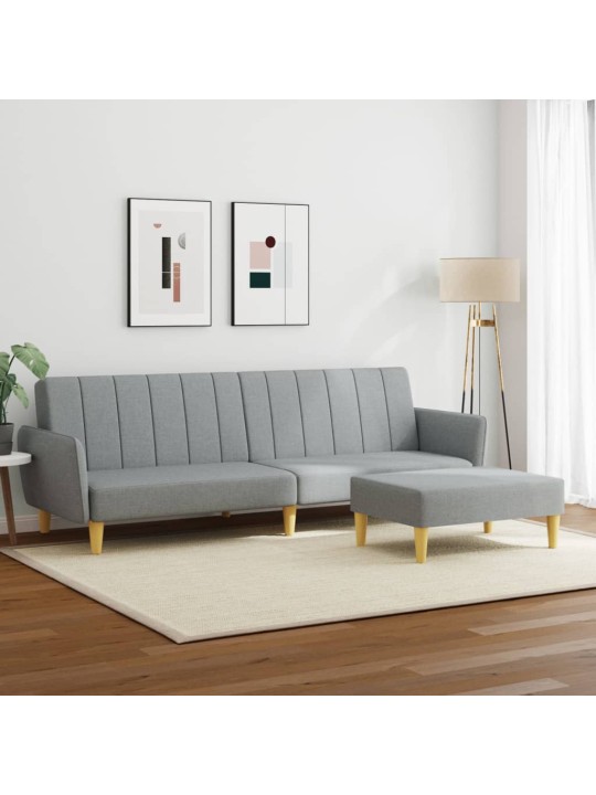 2místná rozkládací pohovka s podnožkou světle šedá textil