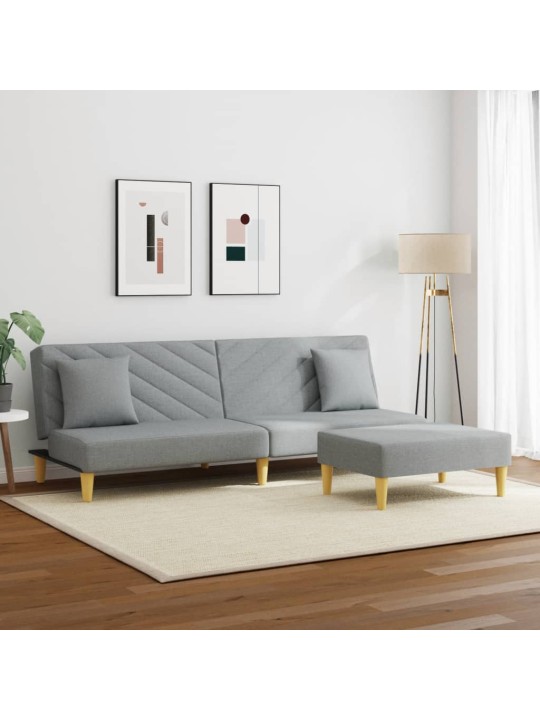 2místná rozkládací pohovka polštáře podnožka světle šedá textil