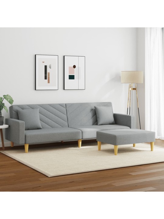 2místná rozkládací pohovka polštáře podnožka světle šedá textil