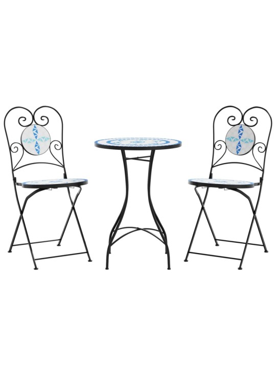 Mozaikový bistro set modrý a bílý železo a keramika