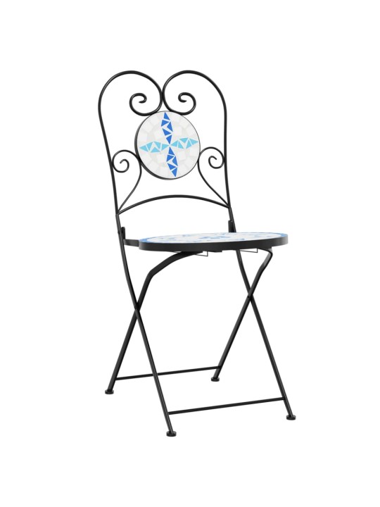 Mozaikový bistro set modrý a bílý železo a keramika