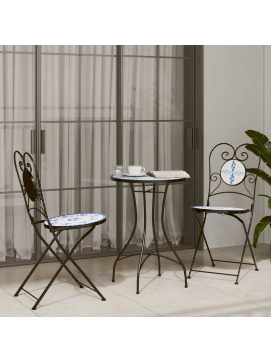 Mozaikový bistro set modrý a bílý železo a keramika