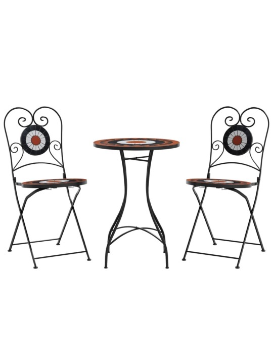 Mozaikový bistro set terakotový a bílý železo a keramika