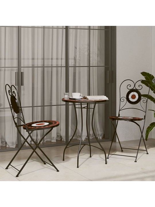 Mozaikový bistro set terakotový a bílý železo a keramika