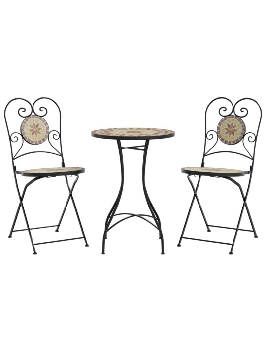 Mozaikový bistro set terakotový a bílý železo a keramika