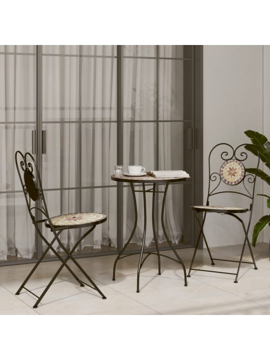 Mozaikový bistro set terakotový a bílý železo a keramika