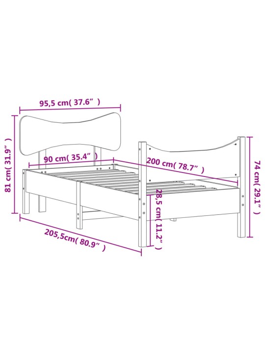 Postel bez matrace bílá 90 x 200 cm masivní borovice