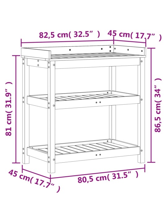 Přesazovací stůl s policemi bílý 82,5x45x86,5 cm borové dřevo