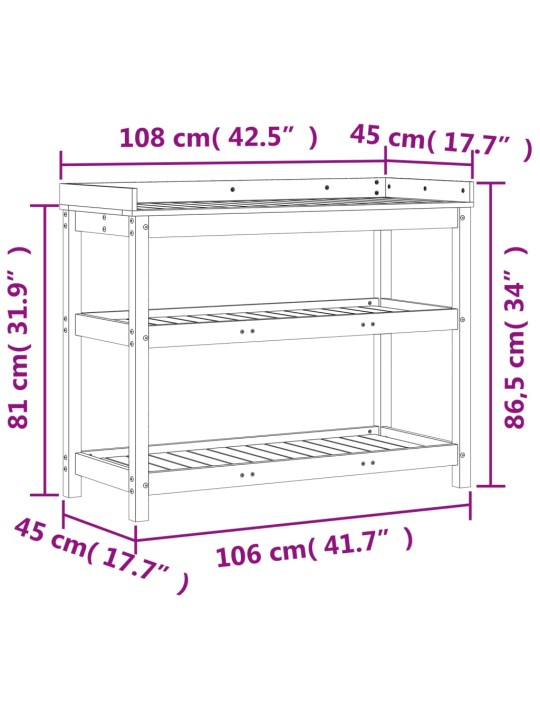 Přesazovací stůl s policemi 108x45x86,5 cm masivní borové dřevo