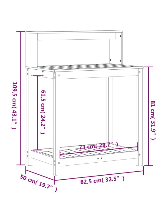 Přesazovací stůl s policemi hnědý 82,5x50x109,5 cm borové dřevo
