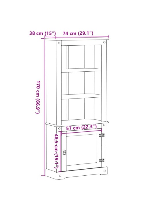 Skříň highboard Corona 74 x 38 x 170 cm masivní borové dřevo