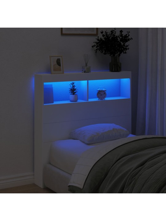 Čelo postele s úložným prostorem a led bílé 100 x 17 x 102 cm