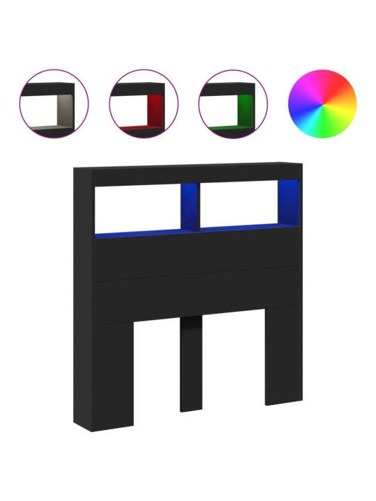 Čelo postele s úložným prostorem a LED černé 100 x 17 x 102 cm