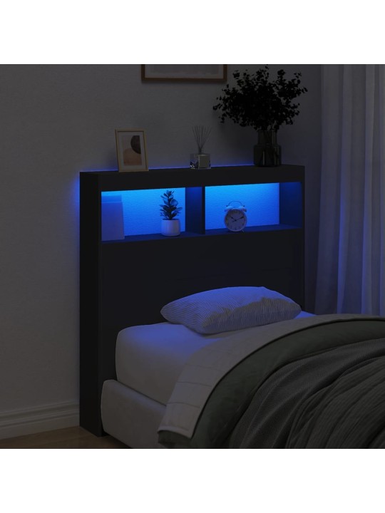 Čelo postele s úložným prostorem a LED černé 100 x 17 x 102 cm