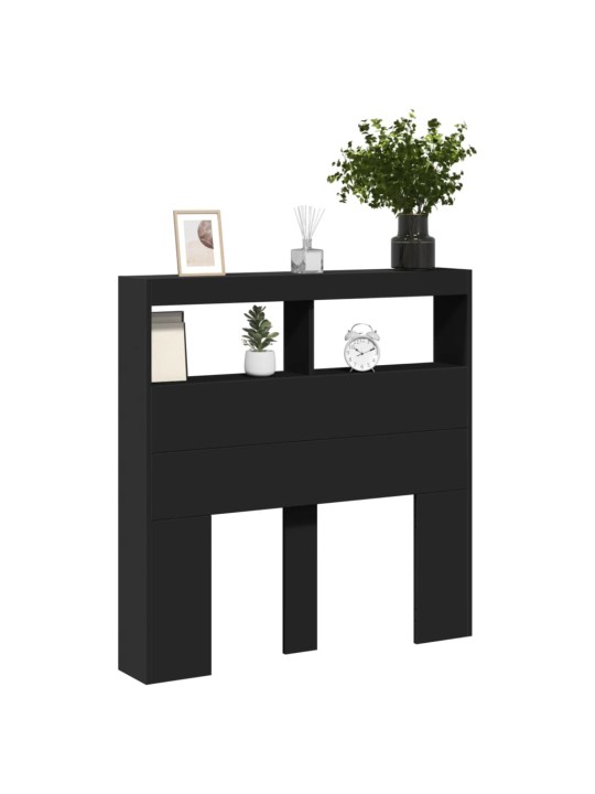 Čelo postele s úložným prostorem a LED černé 100 x 17 x 102 cm