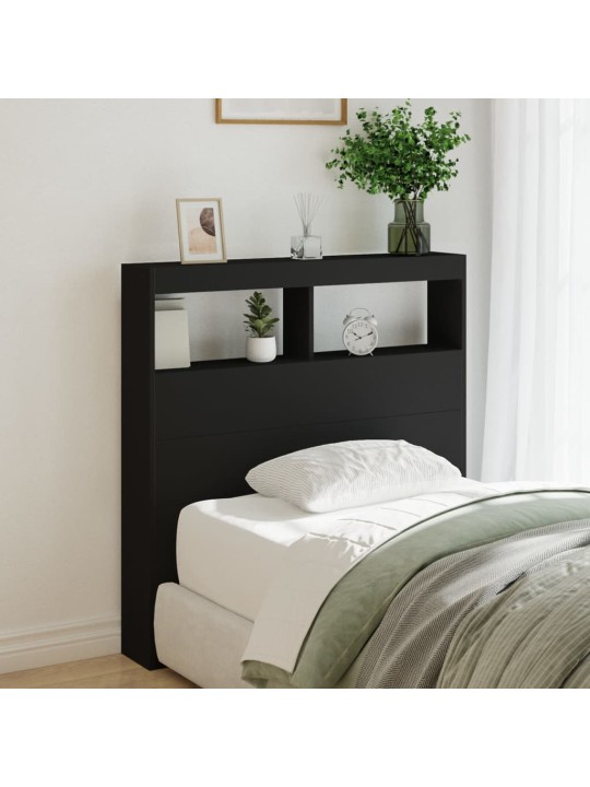 Čelo postele s úložným prostorem a LED černé 100 x 17 x 102 cm