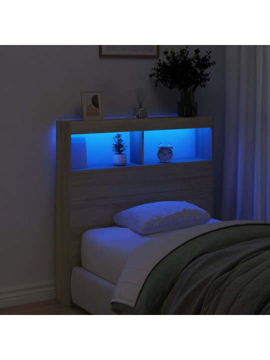 Čelo postele s úložným prostorem a led dub sonoma 100x17x102 cm