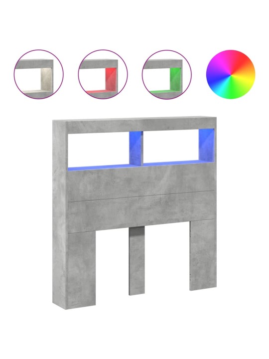 Čelo postele úložný prostor a led betonově šedé 100x17x102 cm