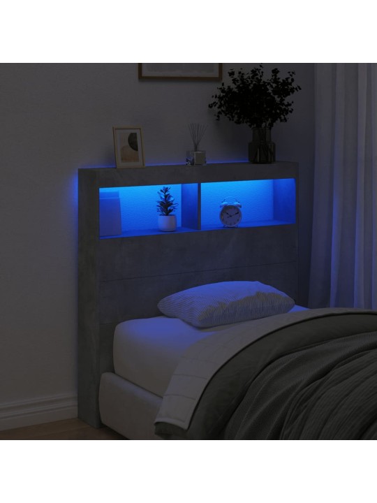 Čelo postele úložný prostor a led betonově šedé 100x17x102 cm