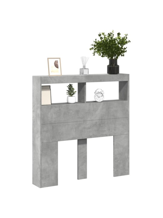 Čelo postele úložný prostor a led betonově šedé 100x17x102 cm