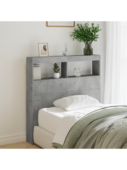 Čelo postele úložný prostor a led betonově šedé 100x17x102 cm