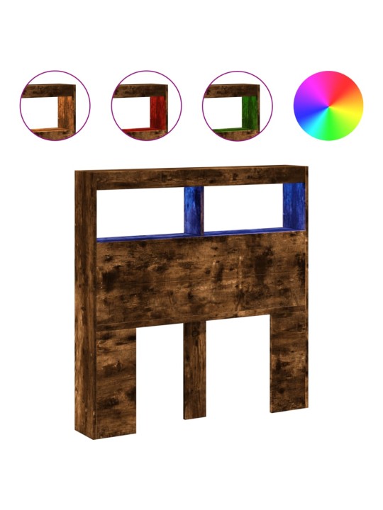Čelo postele s úložným prostorem a led kouřový dub 100x17x102cm