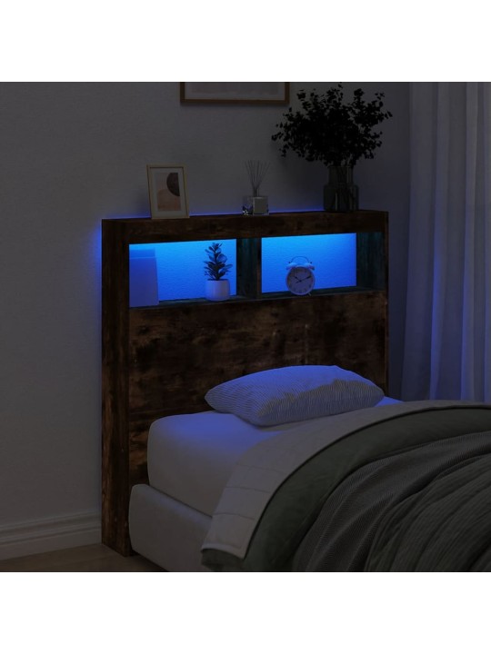 Čelo postele s úložným prostorem a led kouřový dub 100x17x102cm