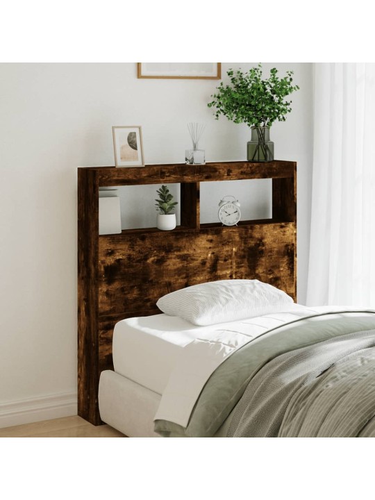 Čelo postele s úložným prostorem a led kouřový dub 100x17x102cm