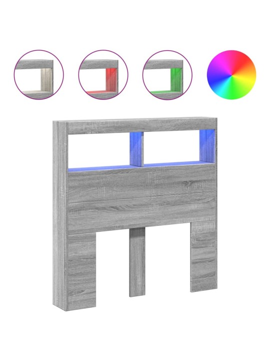 Čelo postele s úložným prostorem a led šedé sonoma 100x17x102cm