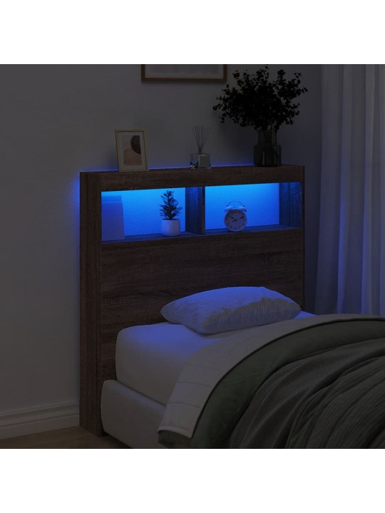 Čelo postele s úložným prostorem a led hnědý dub 100x17x102 cm