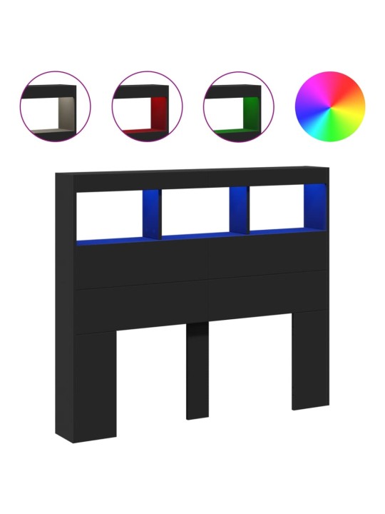 Čelo postele s úložným prostorem a LED černé 120 x 17 x 102 cm