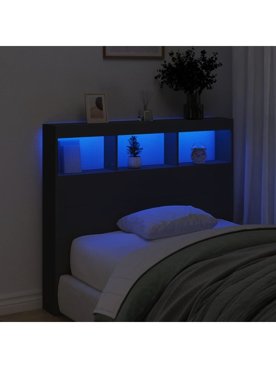 Čelo postele s úložným prostorem a LED černé 120 x 17 x 102 cm
