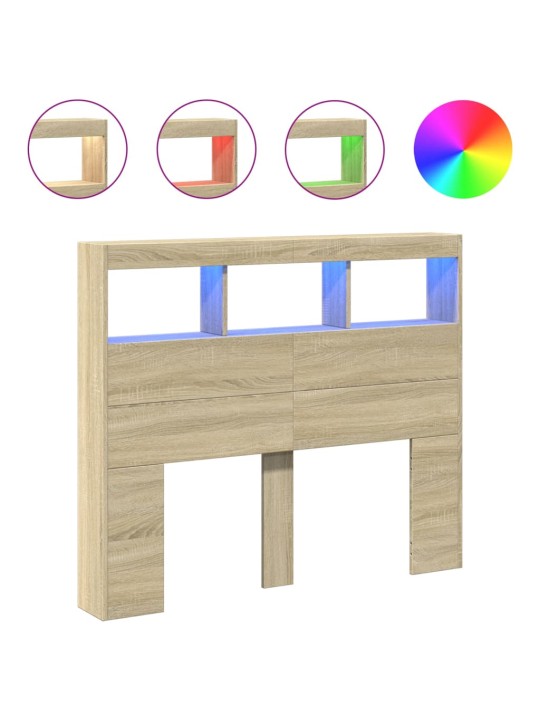 Čelo postele s úložným prostorem a LED dub sonoma 120x17x102 cm