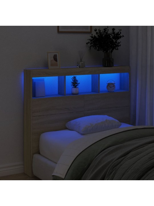 Čelo postele s úložným prostorem a LED dub sonoma 120x17x102 cm