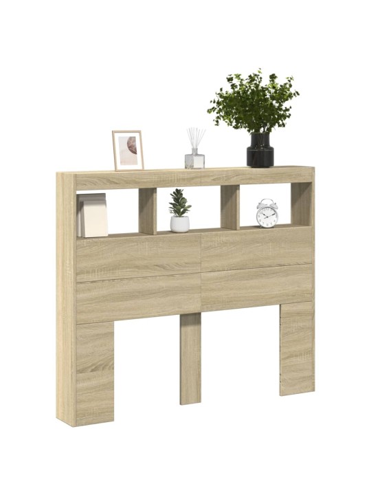 Čelo postele s úložným prostorem a LED dub sonoma 120x17x102 cm