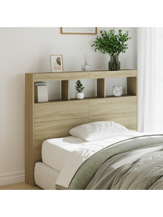 Čelo postele s úložným prostorem a LED dub sonoma 120x17x102 cm