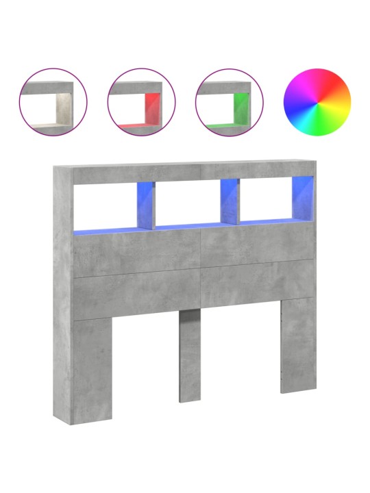 Čelo postele úložný prostor a LED betonově šedé 120x17x102 cm
