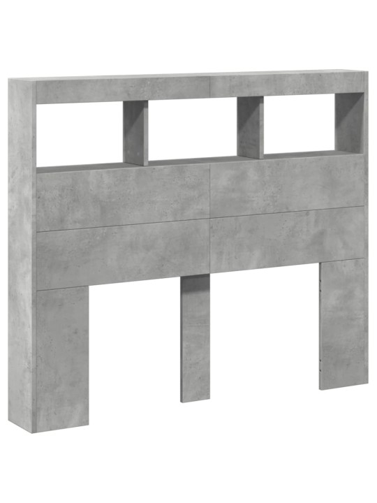 Čelo postele úložný prostor a LED betonově šedé 120x17x102 cm