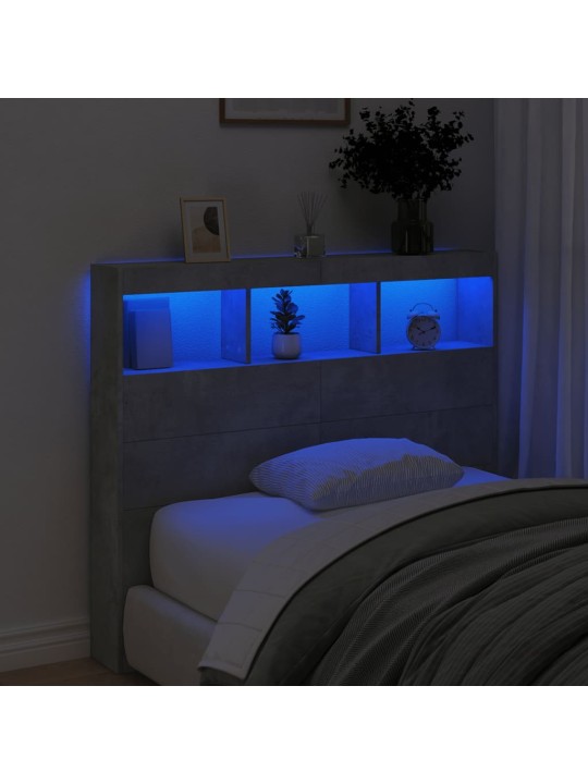 Čelo postele úložný prostor a LED betonově šedé 120x17x102 cm