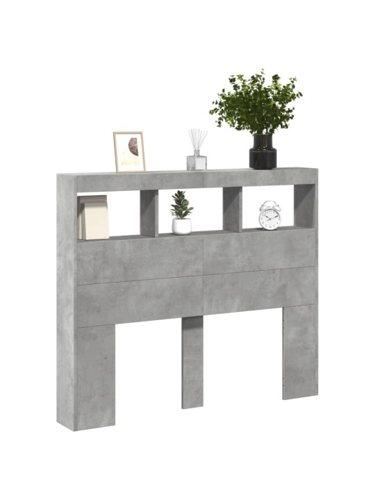 Čelo postele úložný prostor a LED betonově šedé 120x17x102 cm
